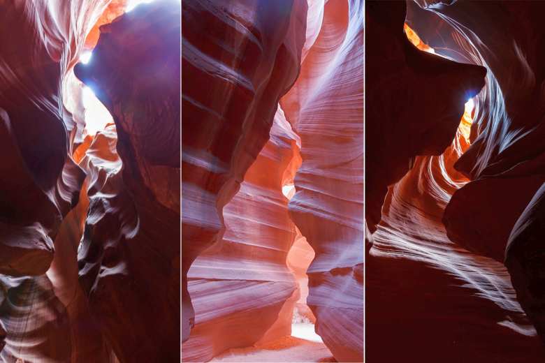 Залежно від кута падіння світла обриси Каньйону Антилопи народжують різні образи, а палітра фарб змінюється через півтони від білого до жовтого, помаранчевого, червоного і фіолетового