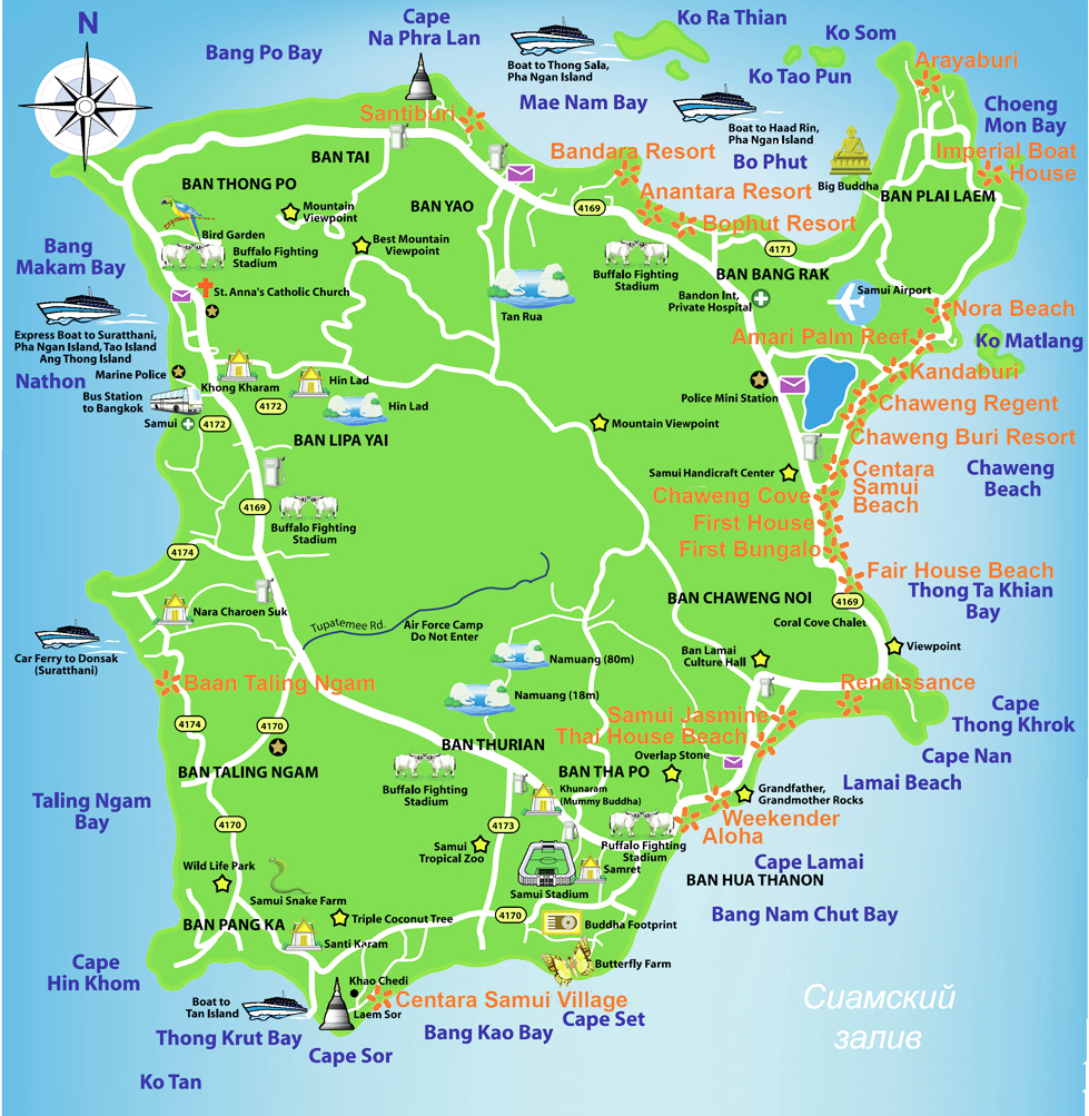Карта острова Самуї