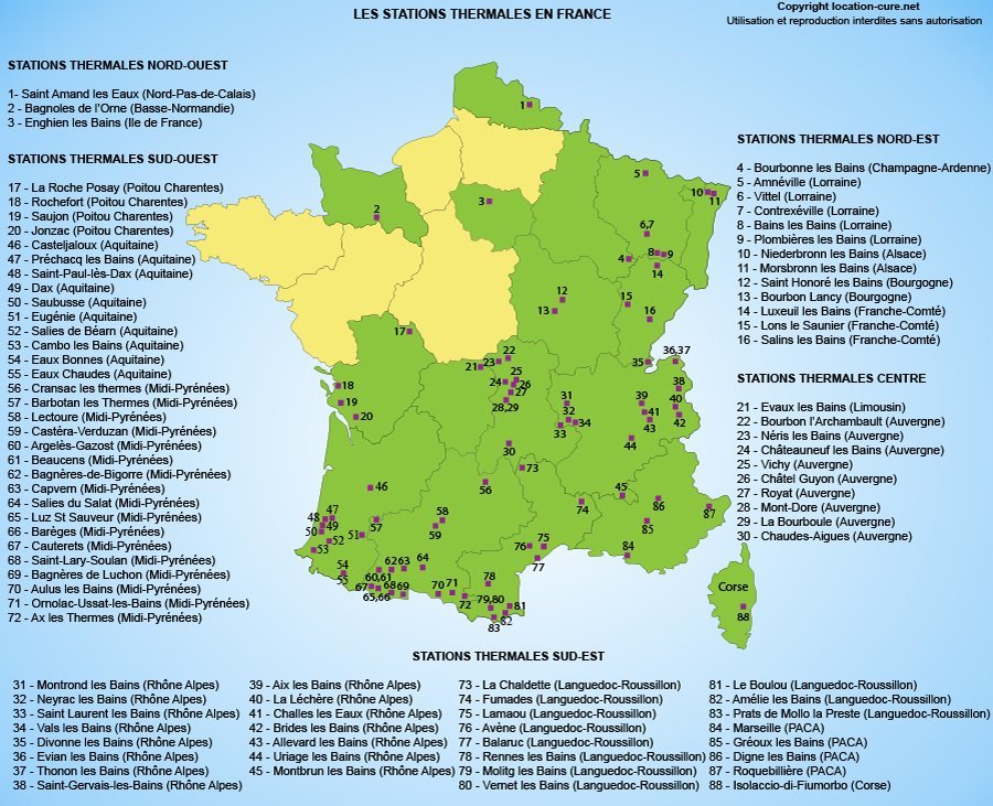ВСЕ термальні курорти Франції на мапі:
